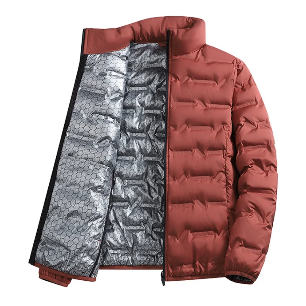 Men's Fleece-Lined with Collar Coat for Winter (Red-M)