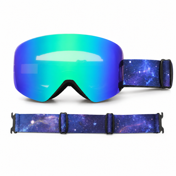 Green Magnetic Cylindrical Snow Goggles with UV400 Anti-Fog Lenses