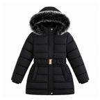 Girls Winter Hooded Plush Cotton Jacket (Black-4T)