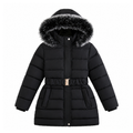Girls Winter Hooded Plush Cotton Jacket (Black-5T)