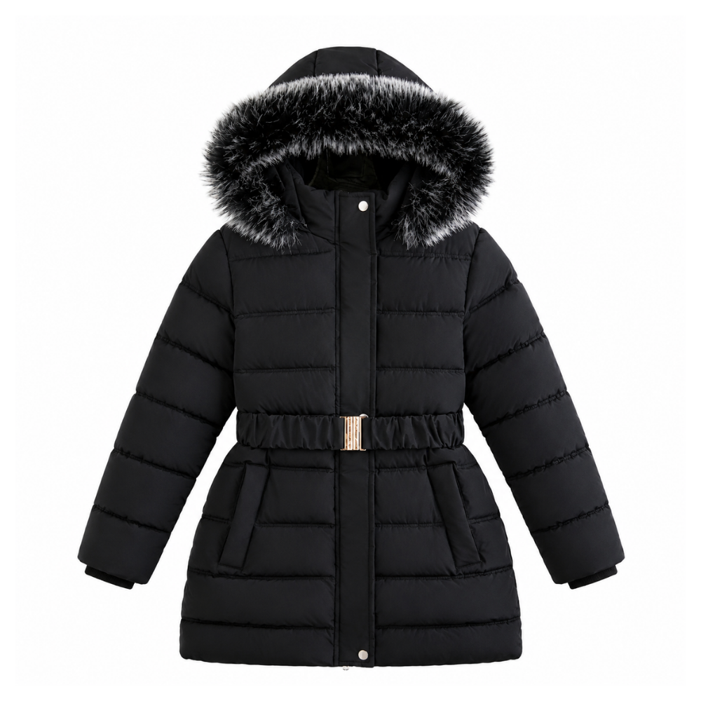 Girls Winter Hooded Plush Cotton Jacket (Black-5T)