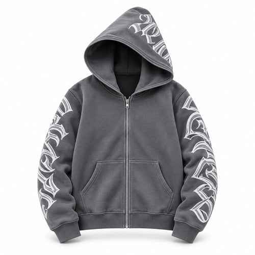 Gray Women's Y2K Gothic Zip-Up Hoodie Size XL / EU52
