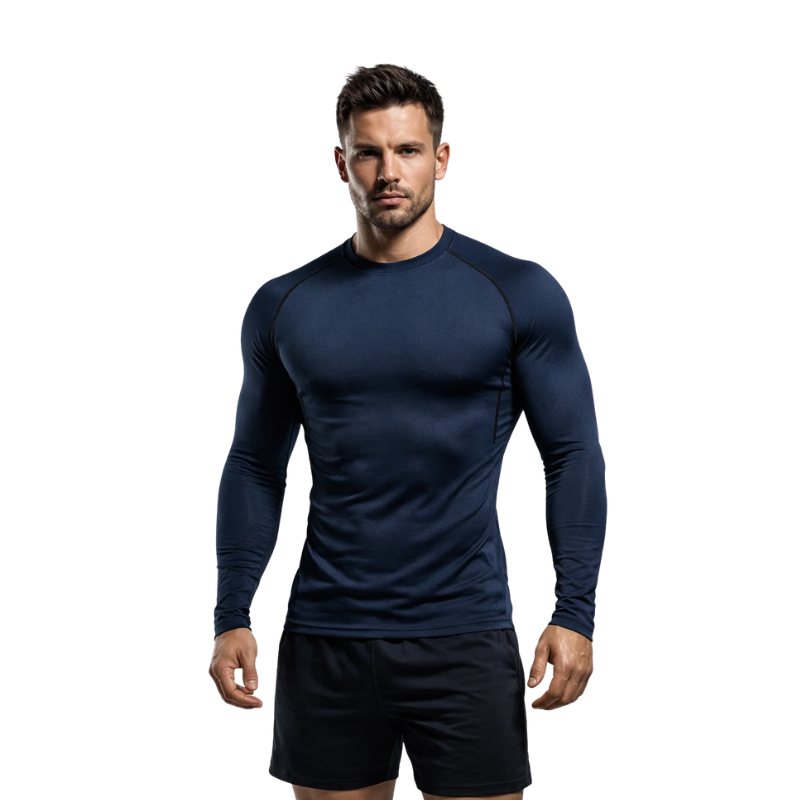 Top Long Compression Dark Blue Sleeve Quick Dry for Men (Medium)