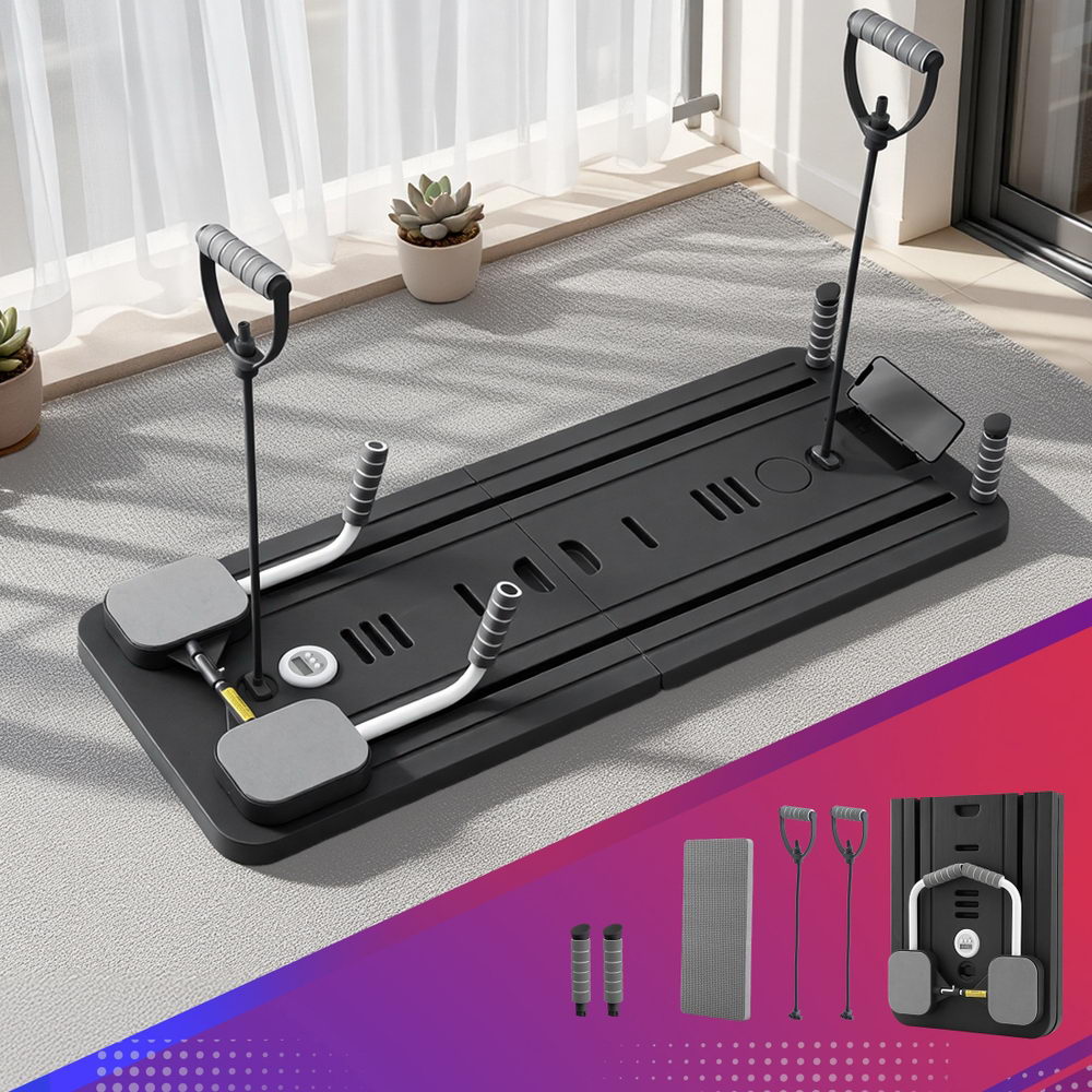 Everfit Pilates Board Foldable Reformer Multi Functional Exercise Trainer Black