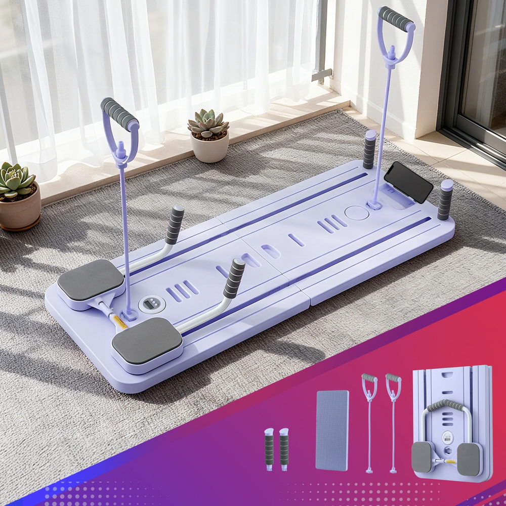 Everfit Pilates Board Foldable Reformer Multi Functional Exercise Trainer Purple