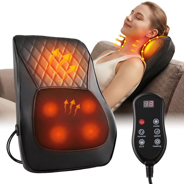 Livemor Back Massager with Heat and Traction, Neck and Shoulder Massage Pillow, Ergonomic Backrest for Office Chair & Sofa, Lumbar Support Cushion with 2-Level Thermal Comfort, 6 Modes for Cervical & Full Body Relaxation Comfort, Large