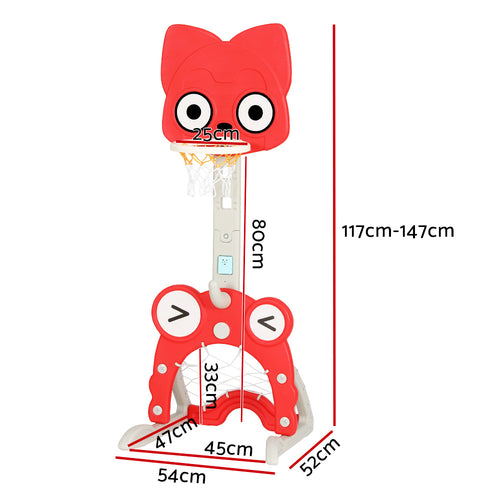 5-in-1 Basketball Hoop Adjustable Stand Toy Set for Kids - Red