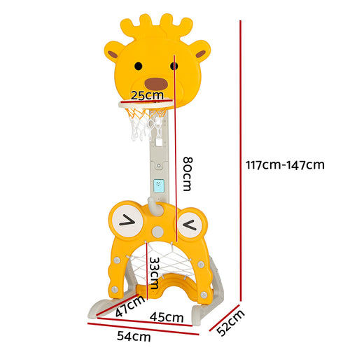 5-in-1 Basketball Hoop Adjustable Stand Toy Set for Kids - Yellow