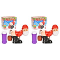Two bubble blowing gnomes with boxes on a white background