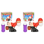 Two bubble blowing gnomes with boxes on a white background