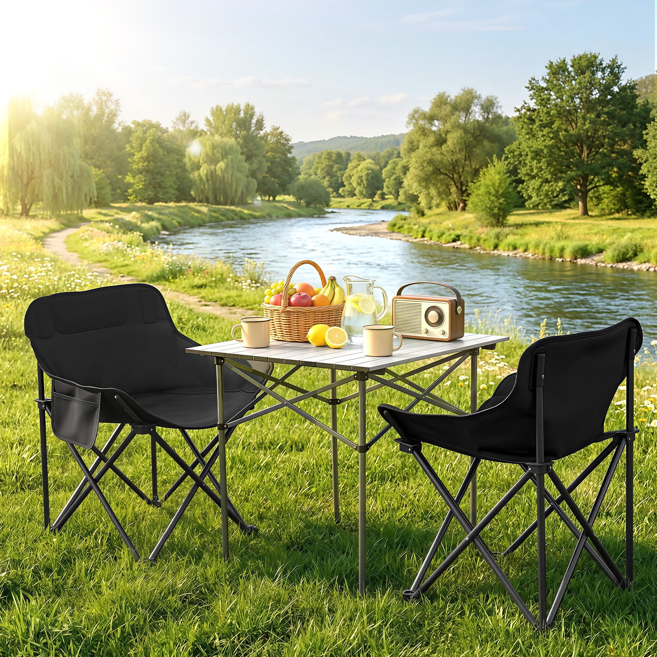 Weisshorn 3pc Camping Table Chair Set Outdoor Folding Aluminium Portable Picnic