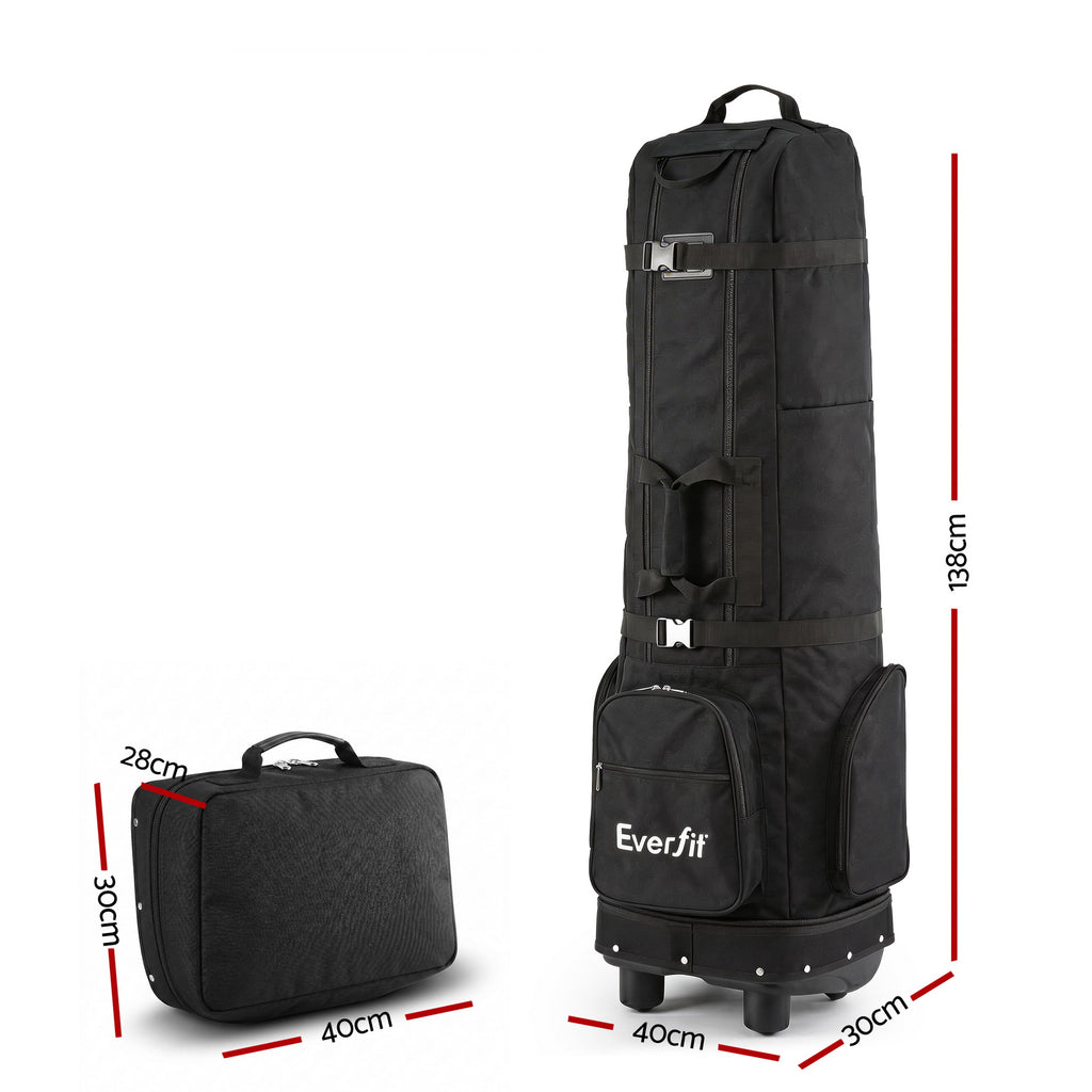 Everfit Golf Travel Bag Flight Cover Foldable Soft Case Wheels Black