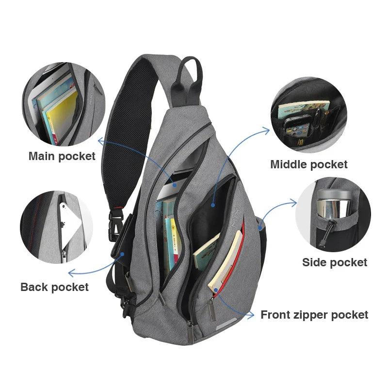 Sling Bag Crossbody Water-Repellent USB Travel