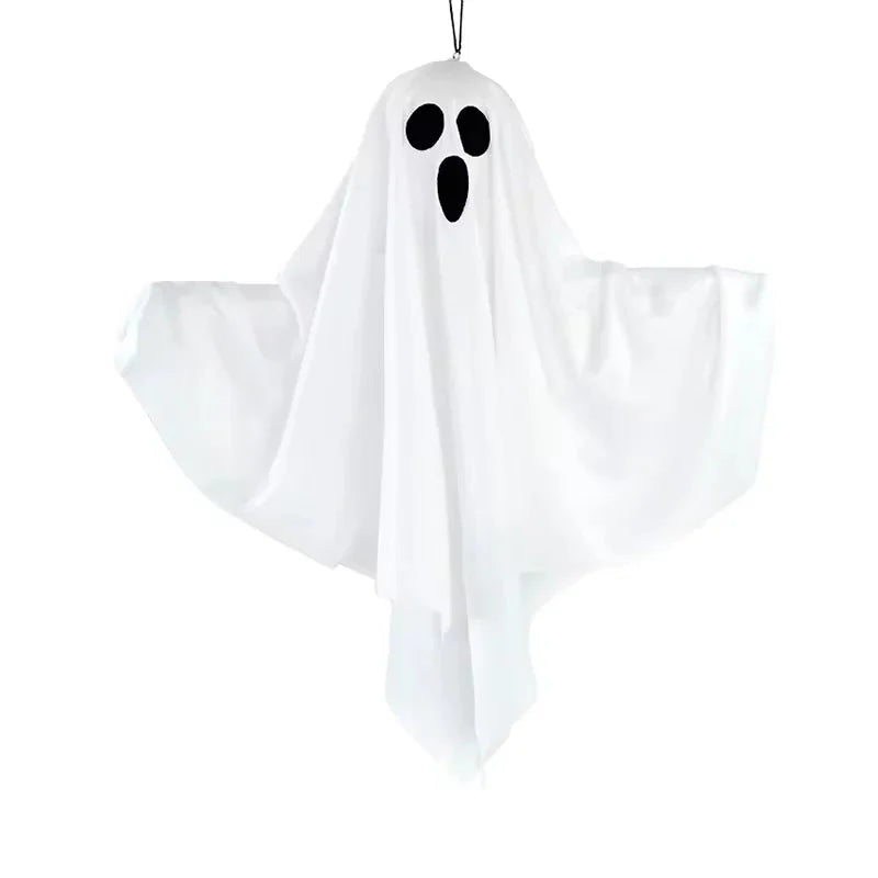 Hanging ghost decoration with dimensions on a white background
