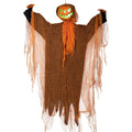 Halloween decoration of a ghost with a jack-o'-lantern head on a white background
