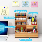 Desk Organizer Wooden Large-Capacity Pen Holder Drawer