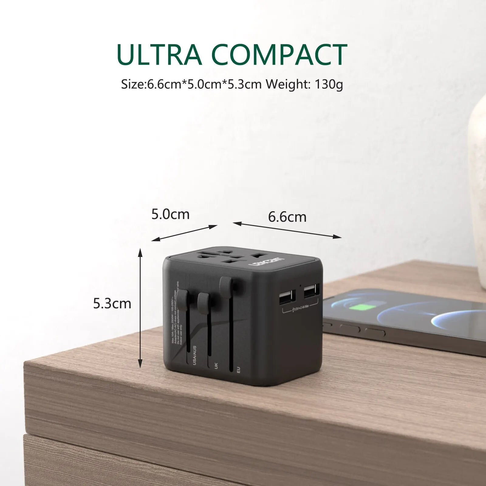 Travel Adapter Universal All-in-One with 2 USB
