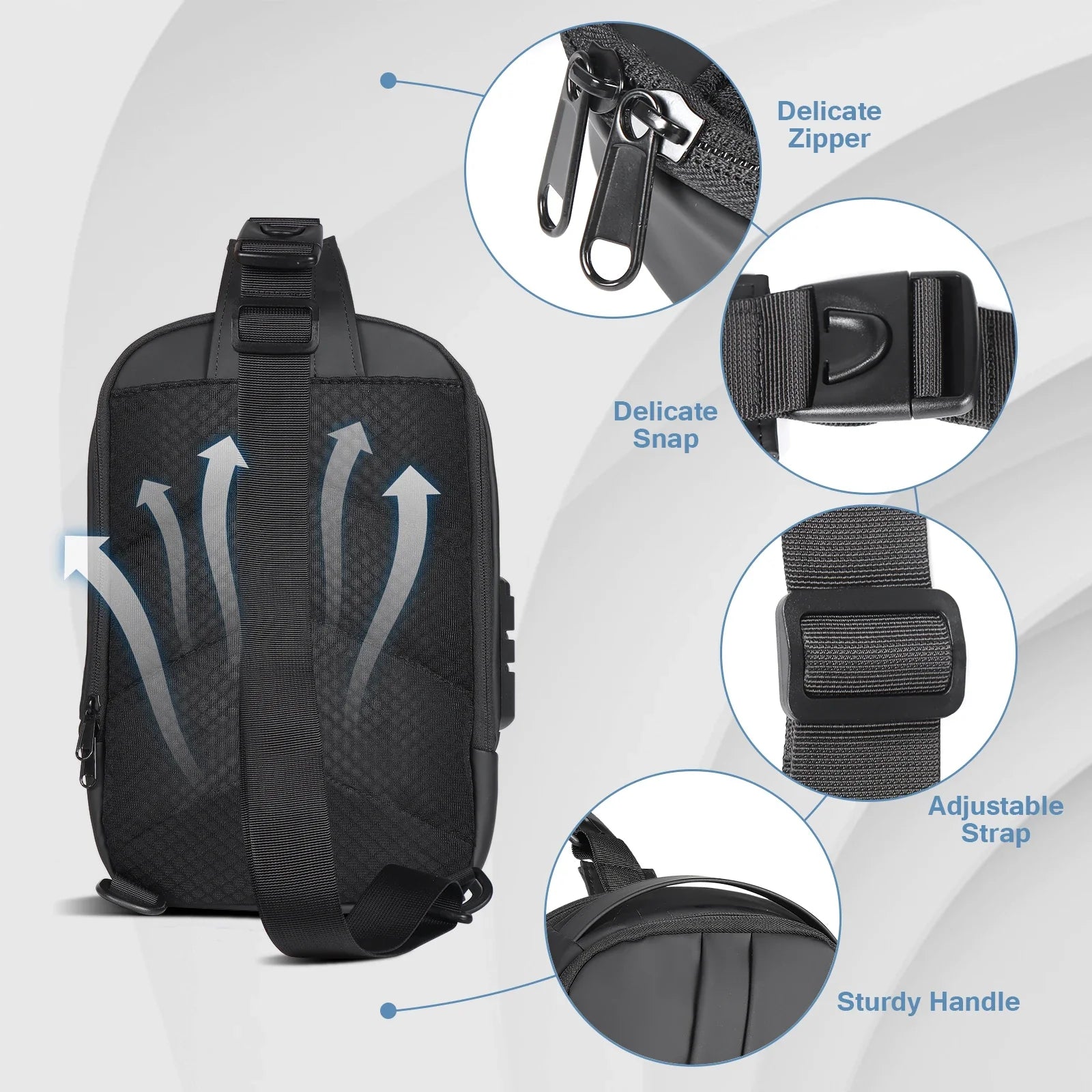 Men Anti-Theft Sling Bag with Waterproof USB Crossbody