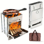 Camping Wood Stove with Folding Stainless Grill