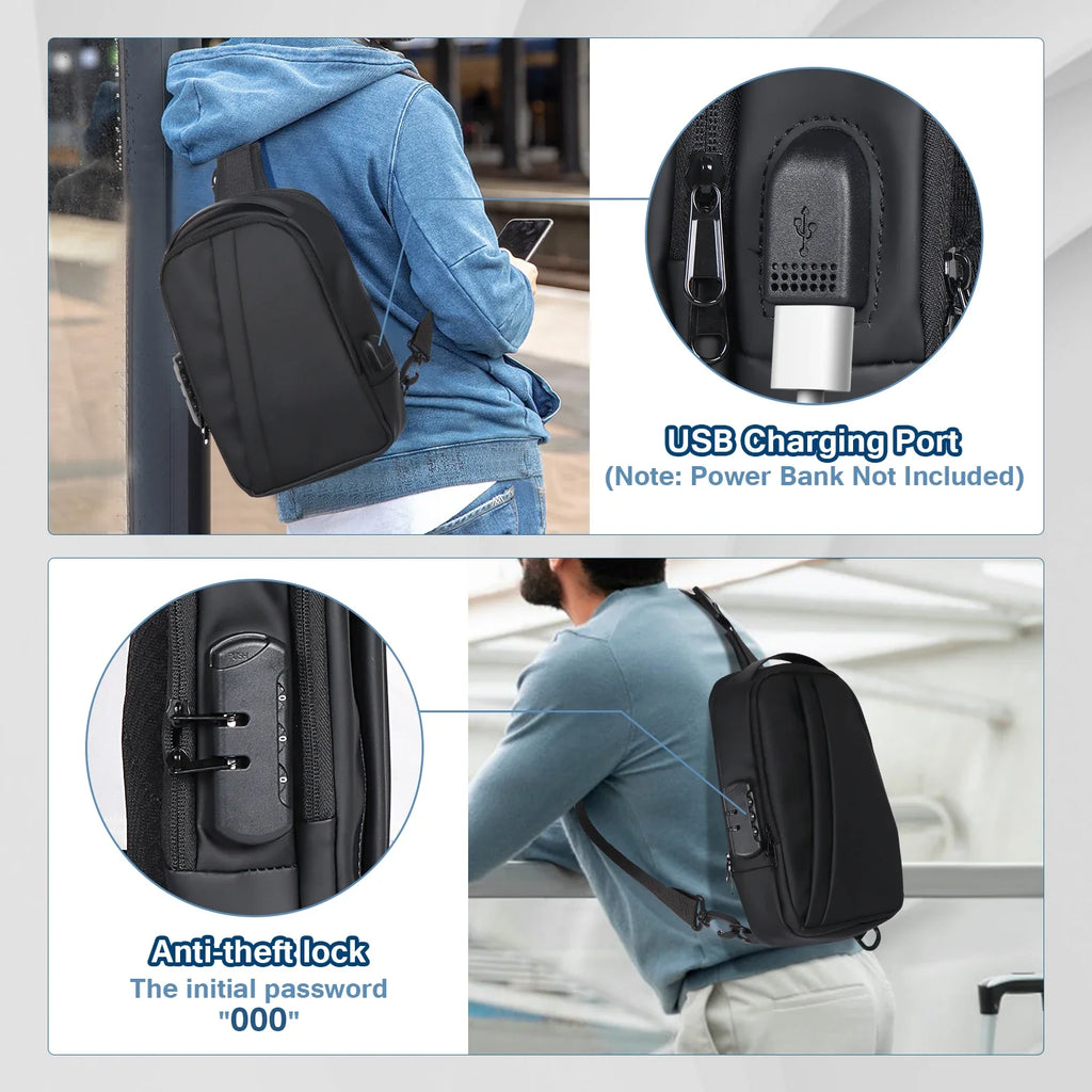 Men Anti-Theft Sling Bag with Waterproof USB Crossbody
