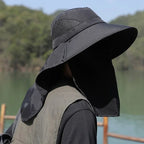Sun Hat with UV Protection Neck Flap for Outdoor (Black)