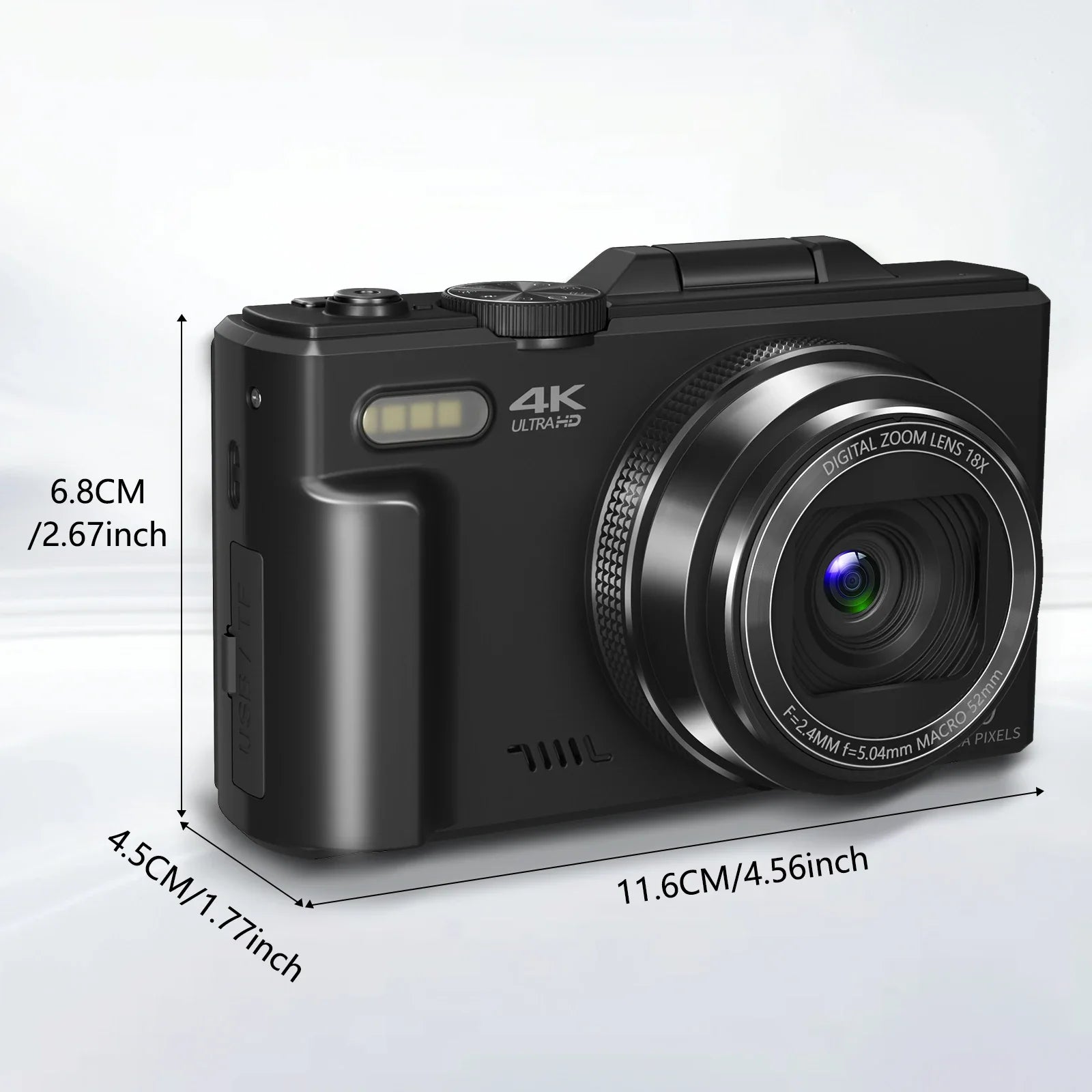 Digital Camera 64MP 4K Vlog Flip Screen WiFi Zoom