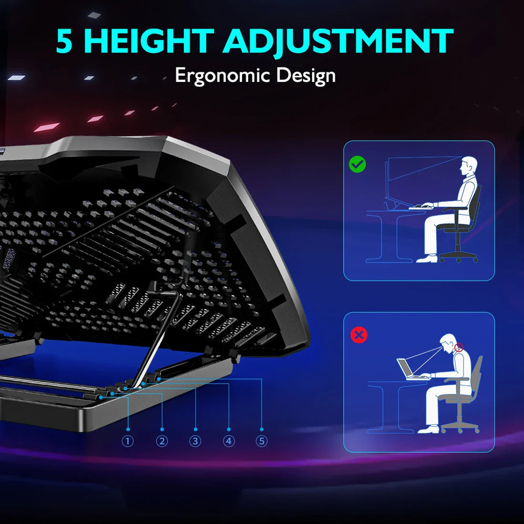Laptop Cooling Pad 5 Fans Adjustable Stand with Holder