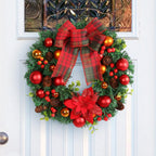 Christmas Wreath with Artificial Red Berry Bow Decoration