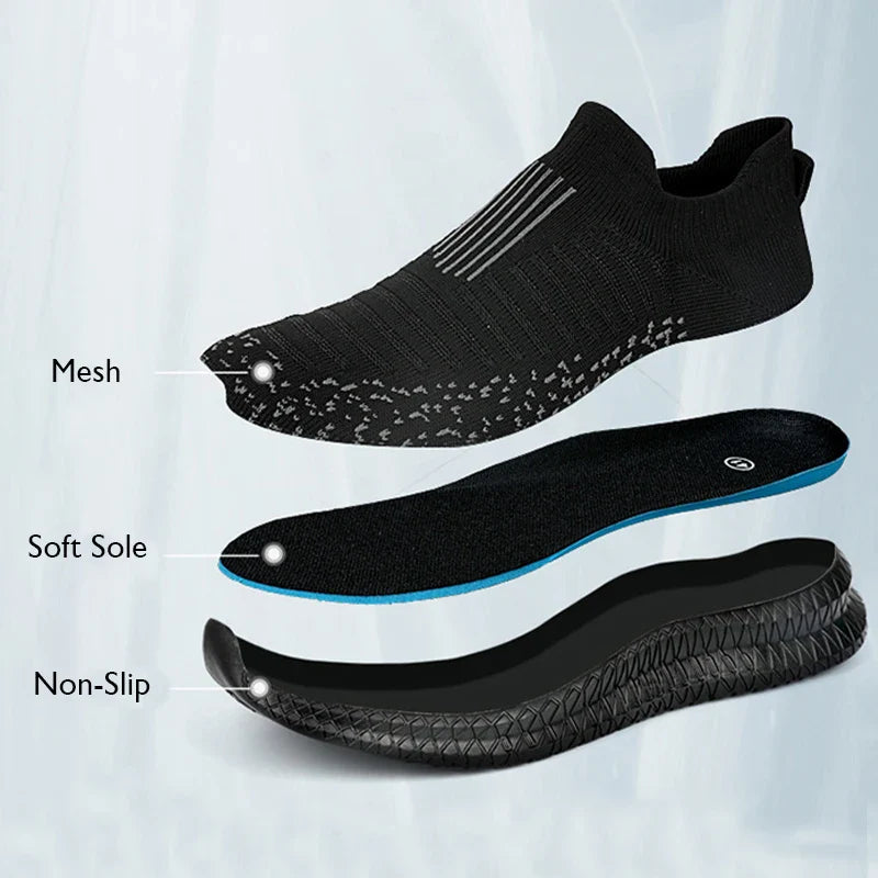 Walking Black Shoes Slip-On Mesh Men (Shoe Size: 39)