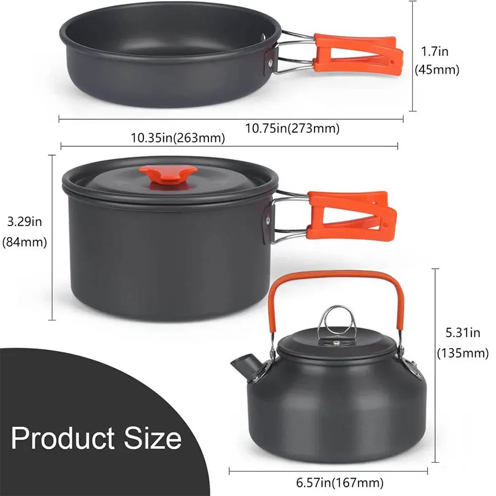 Camping Cookware Set Aluminum Portable Outdoor Cooking Gear