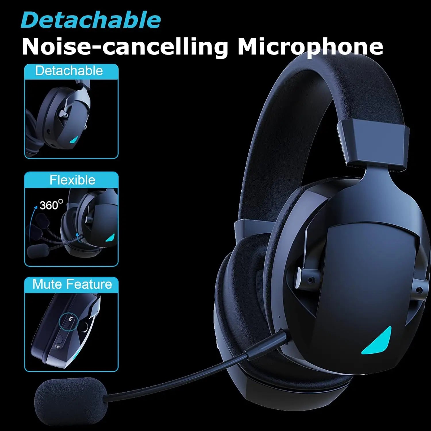 Wireless Bluetooth Noise Cancelling Gaming Headset with Mic