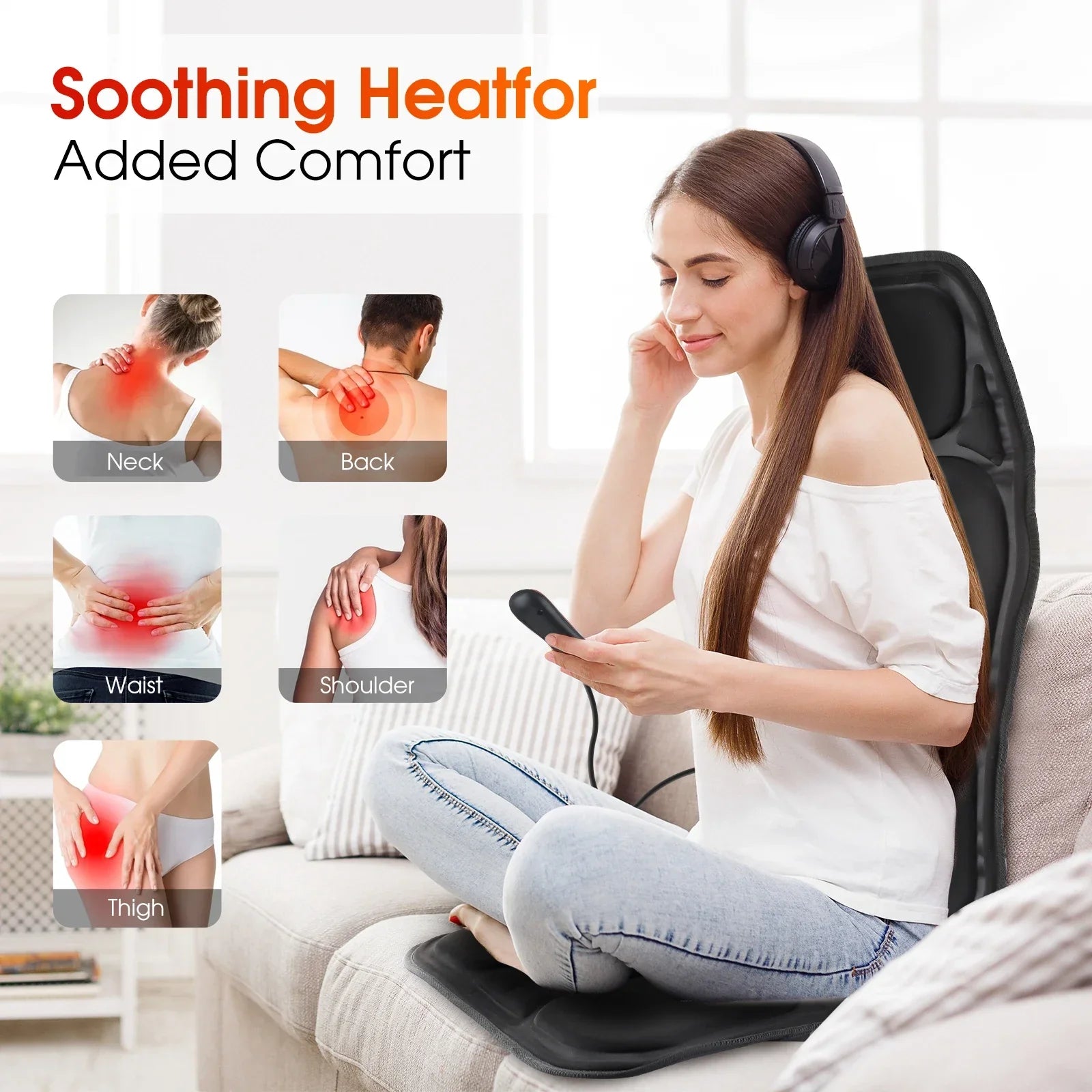 Back Massager with Electric Heating Vibration Cushion