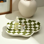 Ceramic Plate Nordic Chessboard Black White Tray