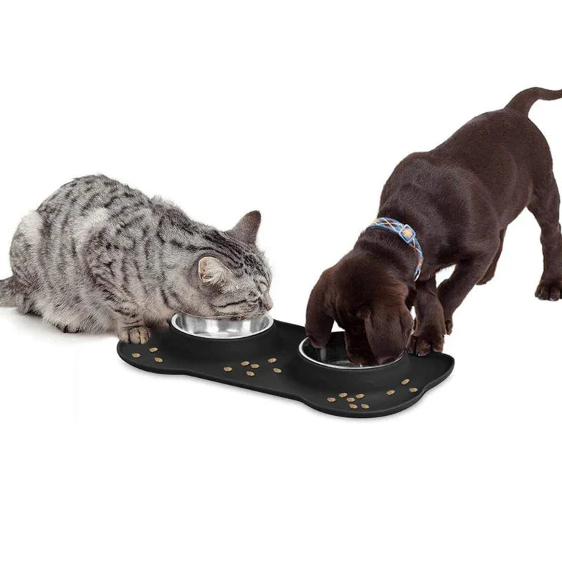 Pet Feeder Stainless Steel Double Bowl Anti-Spill