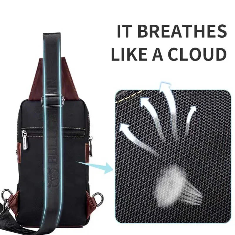Men Chest Bag with Genuine Leather Business Shoulder