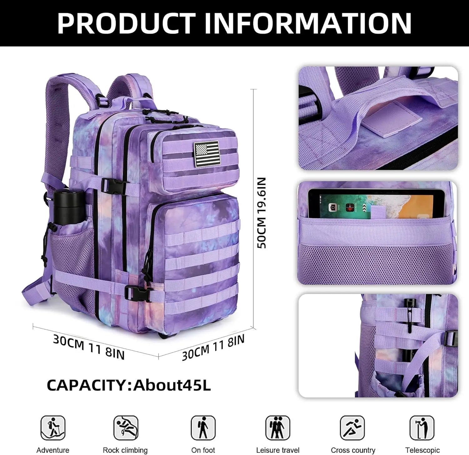 Tactical Backpack with 45L Waterproof Outdoor Rucksack