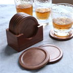 Wood Coaster Set Walnut Heat Resistant Round Square