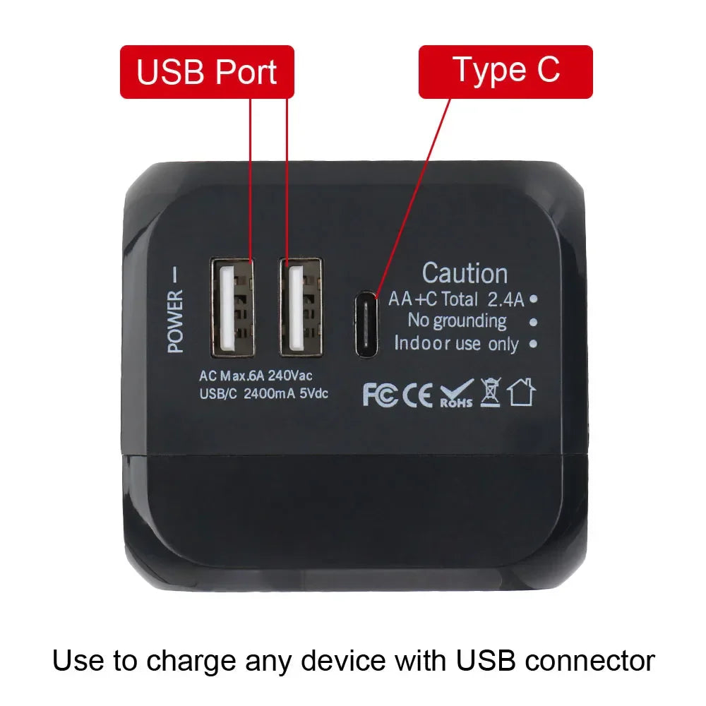 Travel Adapter Universal Wall Charger with USB Type C