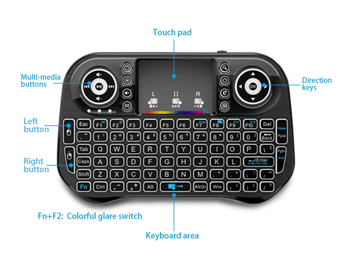Mini Wireless Bluetooth Keyboard Backlit USB for Android PC