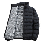 Men's Fleece-Lined with Collar Coat for Winter (Black-L)