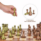 Chess Set Wooden Foldable Bronze Alloy