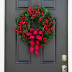 Christmas Wreath Red Berry Bow Front Door