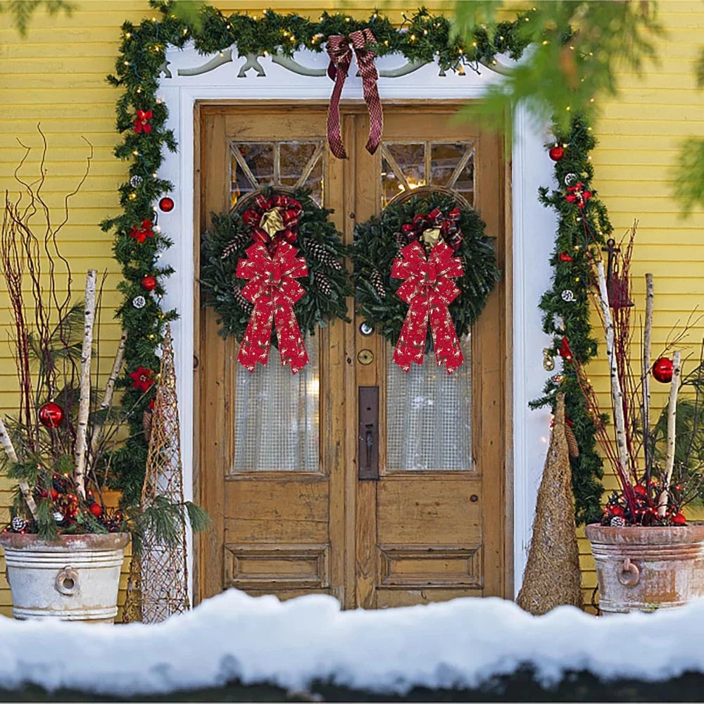 Christmas Wreath with Red Velvet Bow Decoration