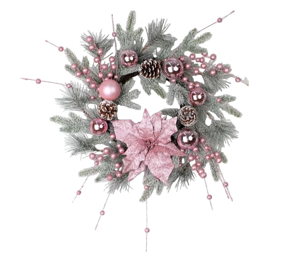 Christmas Wreath with Pink Rattan Pinecone Decoration