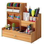 Desk Organizer Wooden Large-Capacity Pen Holder Drawer