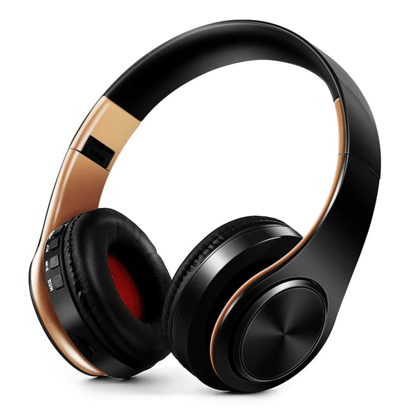 Wireless Headphones Bluetooth with Gold Stereo Foldable Mic