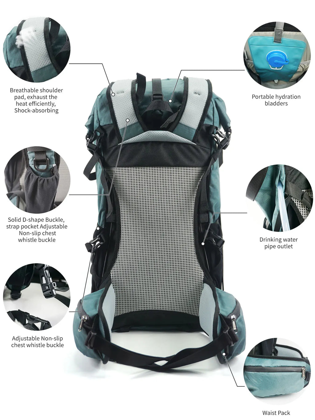 Backpack with 50L Roll Top Waterproof for Hiking