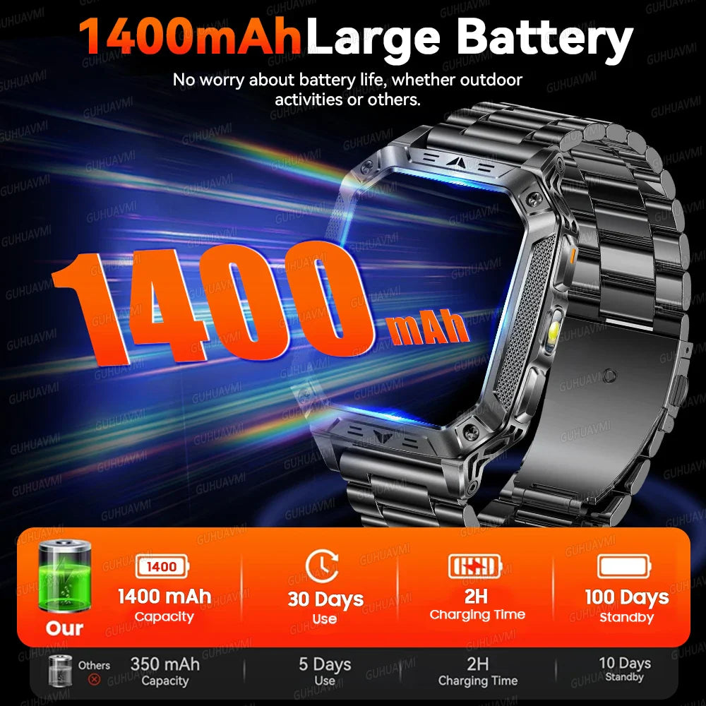 Military Smart Watch with 1400mAh Bluetooth Call (Black)