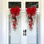 Christmas Wreath Red Bow Ball Flocking Decoration