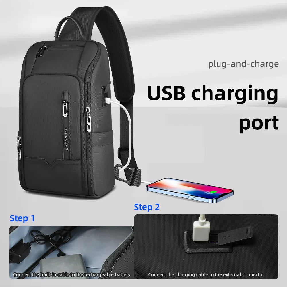 Men Crossbody Bag with USB Waterproof Travel Sling
